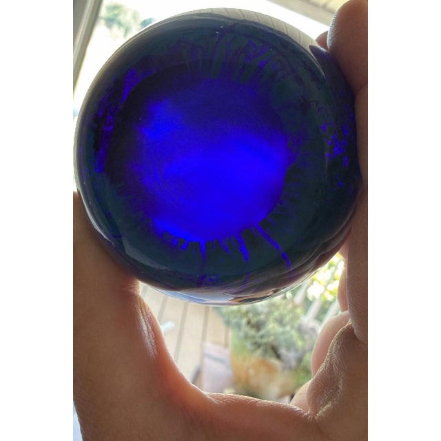 Sky Blue Abstract Art Glass Sphere MCM Colorful Decor Piece For Sale - Image 8 of 9