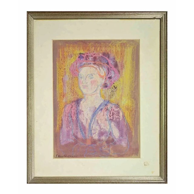 Oil pastel and watercolor on paper mounted on a wooden panel, realized by Antonio Santacroce (1945) in 1980s. Hand signed....