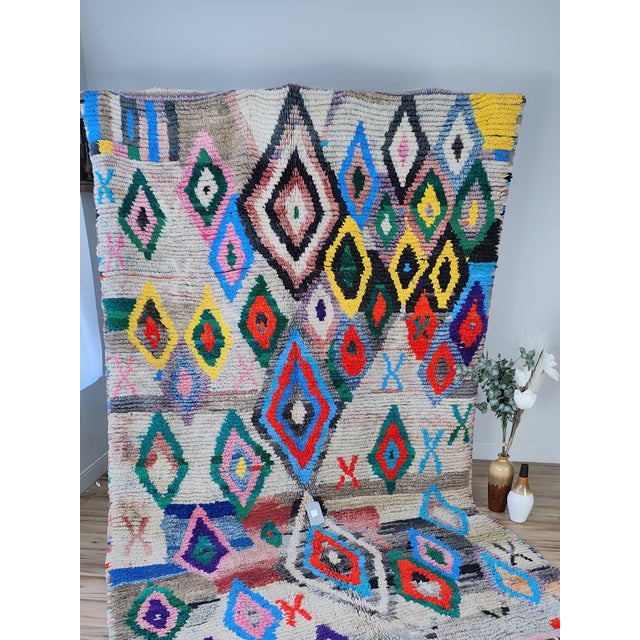 Moroccan Multicolor Diamond Handwoven Wool Moroccan Boujaad Rug For Sale - Image 3 of 12