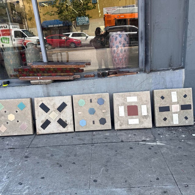 Mint Vintage Hillside-Style Concrete Paver With Inlaid Tile – “Mint & Turquoise Corners” Design For Sale - Image 8 of 8