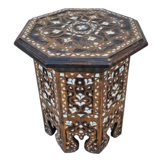 Moroccan Octagonal Mother-Of-Pearl Wooden Side Table For Sale