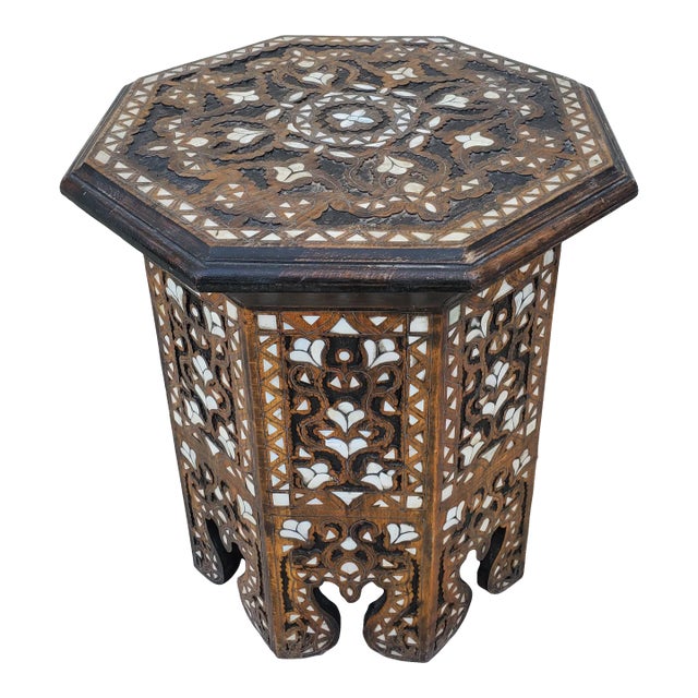 Moroccan Octagonal Mother-Of-Pearl Wooden Side Table For Sale