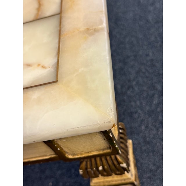 Early 20th Century Parcel Gilt Hand Painted Louis XVI French Regency Coffee Table With Mosaic Onyx Top For Sale - Image 10 of 12
