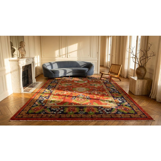 Raspberry Red Extraordinary Rose-Pink Antique Donegal Arts-Crafts Rug Designed by Gavin Morton For Sale - Image 8 of 8