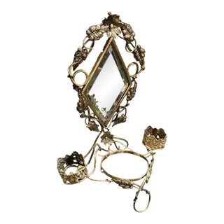 Amazing Antique French Toleware Jewellery /Trinket Stand, Mirror & Glass Casket For Sale