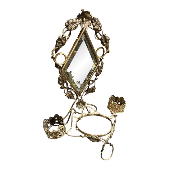 Amazing Antique French Toleware Jewellery /Trinket Stand, Mirror & Glass Casket For Sale