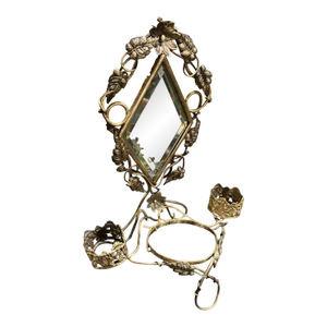 Amazing Antique French Toleware Jewellery /Trinket Stand, Mirror & Glass Casket