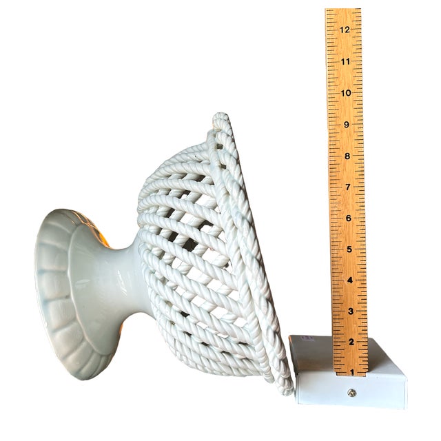 1950s Spanish White Ceramic Compote Tazza With Rope Trellis Basketweave Design For Sale In Jacksonville, FL - Image 6 of 8