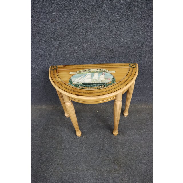 Late 20th Century Paint Decorated Pine Demi-Lune Console Table With Ship Motif For Sale - Image 5 of 12