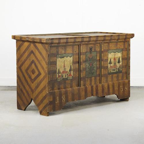 Painted Folk Art Chest, 1834 For Sale - Image 9 of 9