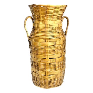 Antique French Provincial Wicker Basket Umbrella Stand For Sale