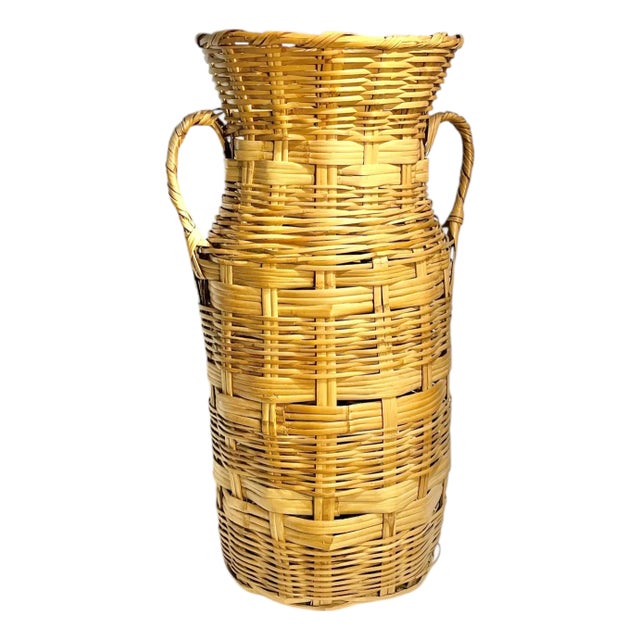 Antique French Provincial Wicker Basket Umbrella Stand For Sale