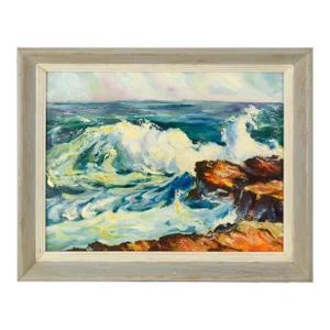 Northern California Coastal Santa Cruz County Ocean Waves 1950 Plein Air