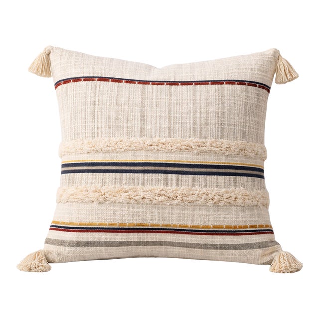 Textured Boho Fringe Cushion Cover | Handwoven Embroidered Cushion | Neutral Decorative Cushion Cover | 50 X 50 Cm Set of 2 For Sale