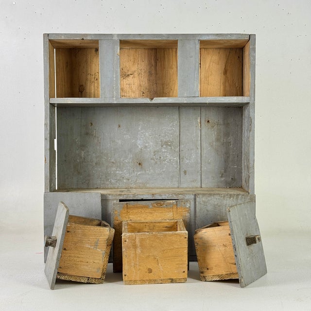 Vintage Primitive Home Constructed Wooden Multi Drawer Display Apothecary Painted Cabinet For Sale In New York - Image 6 of 9