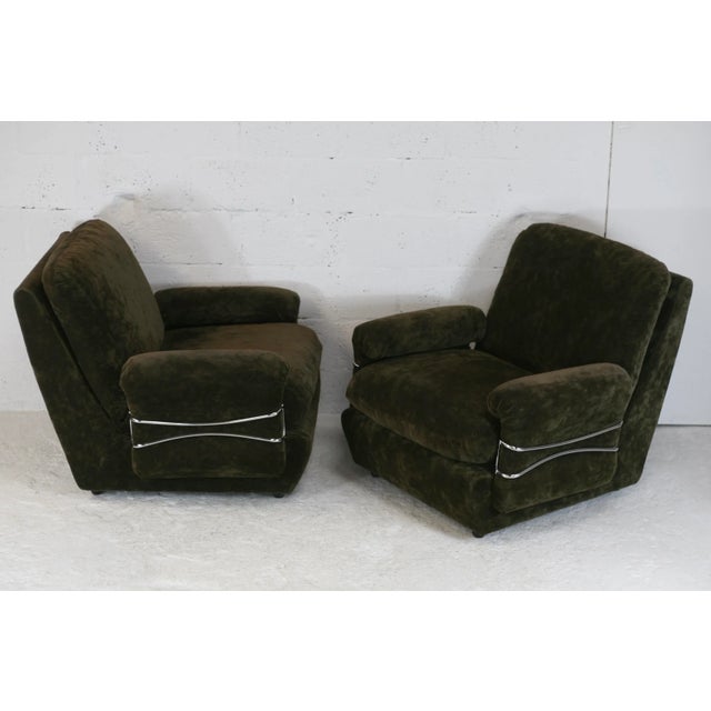 Set of Space Age Armchairs in Brown Velvet and Steel, France, 1970s For Sale - Image 14 of 18