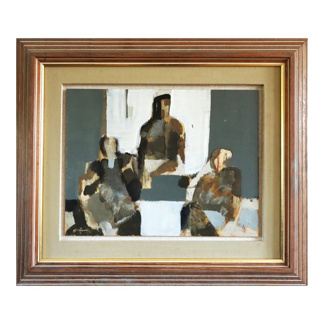 Mid-Century Modern 'Abstract Trio' Vintage Swedish Abstract Figurative Oil Painting, Framed For Sale