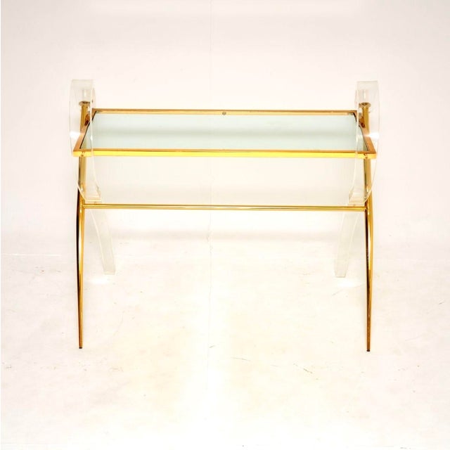 Mid-Century Modern Vintage Italian Acrylic Glass and Gilt Console Table, 1970s For Sale - Image 3 of 11