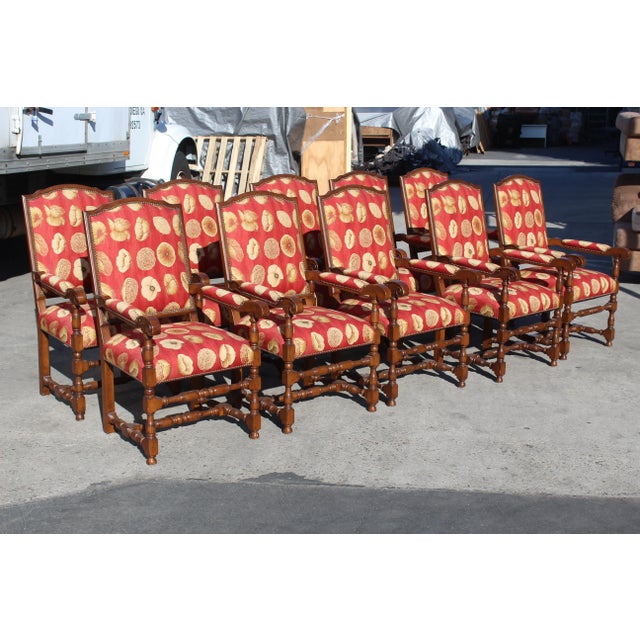 17th Century Style European Floral Fabric Dining Chairs - Set of 10 For Sale - Image 11 of 13