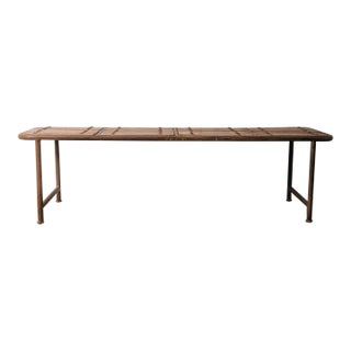 Late 20th Century Iron and Wood Slatted Bench With Riveted Seat For Sale