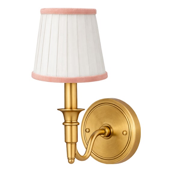 White & Pink Velvet Trim Sconce Shade For Sale