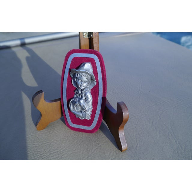 Genuine 'Les Etains Du Galion' French Pewter with 3D Cameo Silhouette Young Boy Holding a Sheep on Velvet. Marked "Cisele...