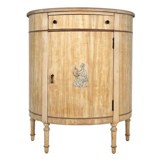 Vintage Demilune Cabinet With Door and Drawer Ready to Refinish For Sale