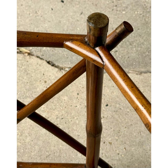 Brown Vintage 1970’s Two-Tier Real Bamboo & Glass Octagonal Side Table - Brass Capped - McGuire Style For Sale - Image 8 of 11