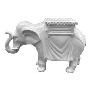 White Ceramic Elephant Footstool For Sale