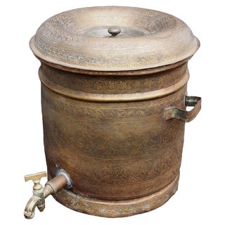 Large Antique Islamic Engraved Brass Bucket, 1920s For Sale