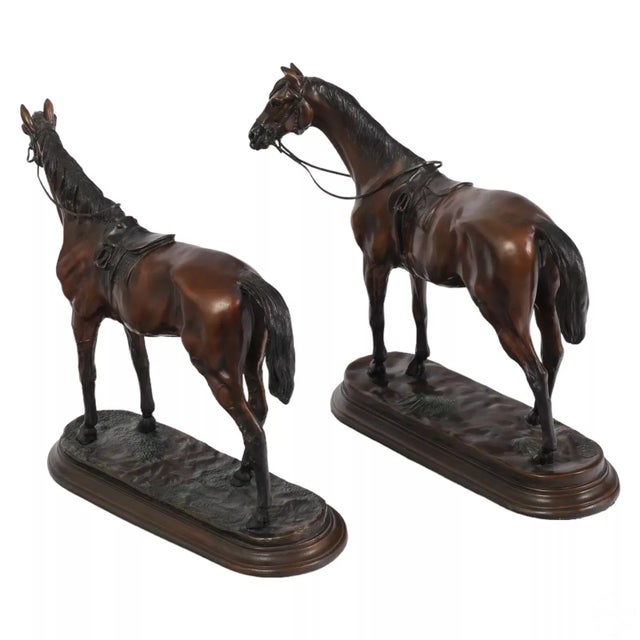 Late 20th Century 20th C. Race Horses, Patinated, Jules Moigniez (Fr. 1835-1894), Antique Bronze Statues - Set of 2 For Sale - Image 5 of 12