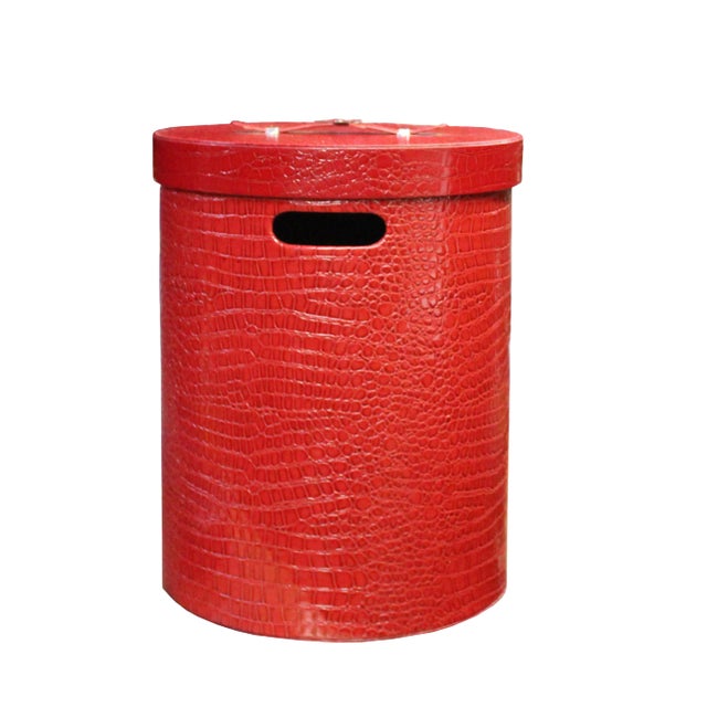Leather Vinyl Cover Red Round Bucket Container Box Small For Sale