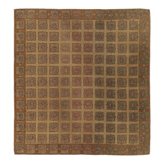 Antique Hooked Wool Rug in Warm Gold by Rug & Kilim, 1920-1929 For Sale