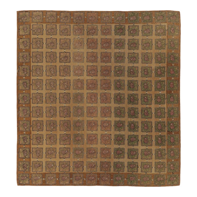 Antique Hooked Wool Rug in Warm Gold by Rug & Kilim, 1920-1929 For Sale