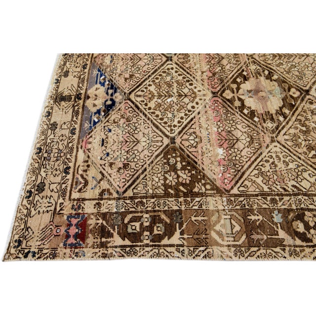 1960s Vintage Distressed Handmade Floral Beige Wool Rug For Sale - Image 4 of 9