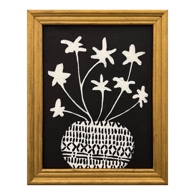 Original Contemporary Black and White Floral Framed Painting For Sale