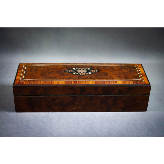 Beige Marquetry Glove Box in Burr Walnut and Rosewood, 1880 For Sale - Image 8 of 9