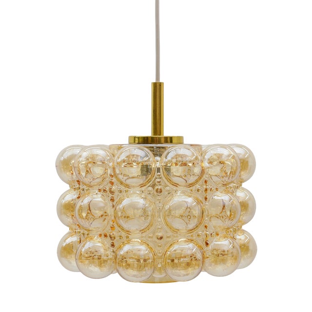 Amber Bubble Glass Hanging Lamp by Helena Tynell for Limburg, Germany, 1960s For Sale