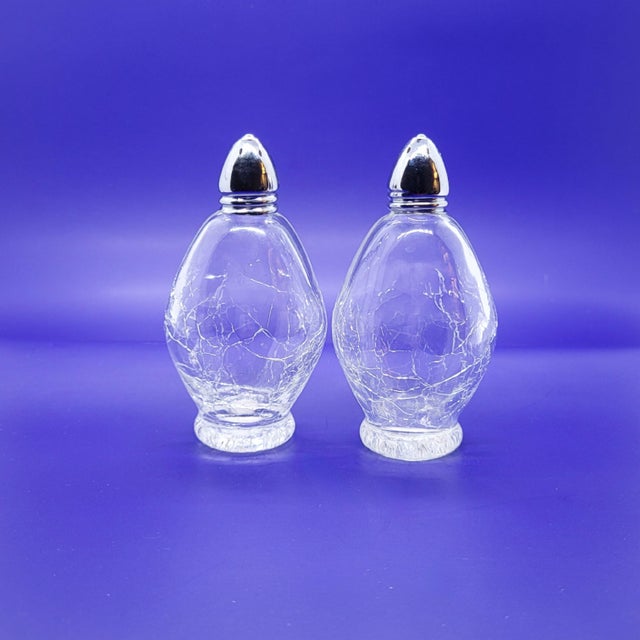 Mid 20th Century Vintage Irice Japan Crackle Glass Salt and Pepper Shakers Clear Mid Century Set For Sale - Image 5 of 10