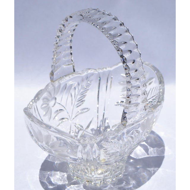 Rustic European 1960s West Germany Handmade Crystal Bride Princess Basket Etched 24% Lead Crystal Glass For Sale - Image 3 of 13