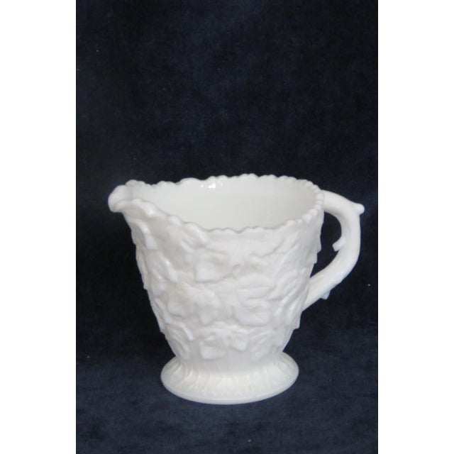 Westmoreland Glass Mid 20th Century Westmoreland Bramble Maple Leaf Pattern White Milk Glass Creamer Pitcher For Sale - Image 4 of 17
