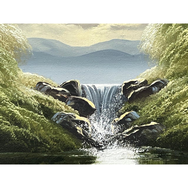 Contemporary Whispers of the Falls - River Lake Waterfall with Lush Trees by British Artist 1976 For Sale - Image 3 of 14