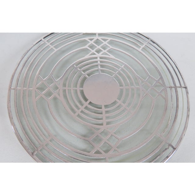 Early 20th Century Silver Plated Glass Trivet Heat Resistant Round Hot Dish Art Deco Style For Sale - Image 4 of 9