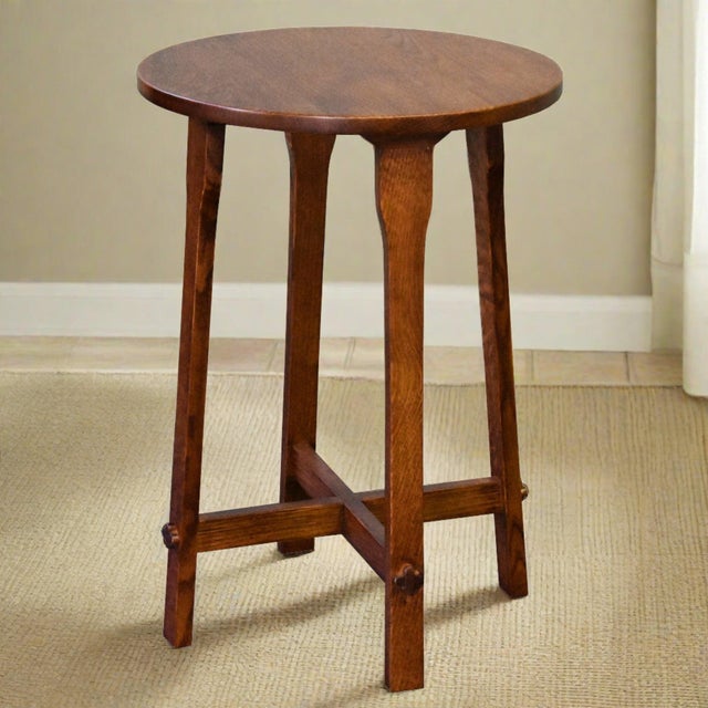 Arts and Crafts / Mission Style Oak Round End Table For Sale In Chicago - Image 6 of 10