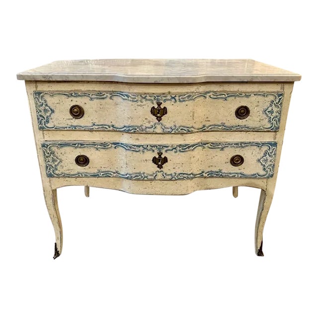 19th Century French Painted Blue and White Commode For Sale