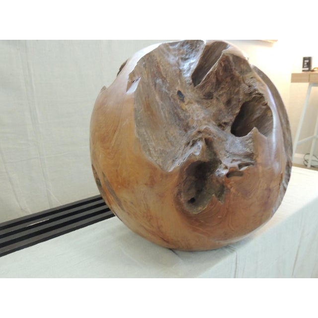 Brutalist Large Round Decorative Wood Floor Ball For Sale - Image 3 of 6