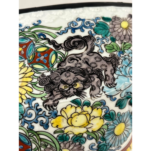 Vintage Hand Painted Porcelain Dragon Cache Pot Jardinière Hanging Planter For Sale - Image 9 of 17