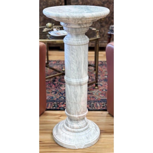 Stone Vintage Round Carved Marble Column Pedestal For Sale - Image 7 of 11