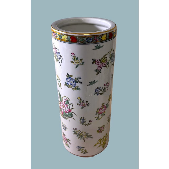 Vintage Chinese Porcelain Cylinder Vase / Umbrella Holder - 12" For Sale - Image 4 of 8