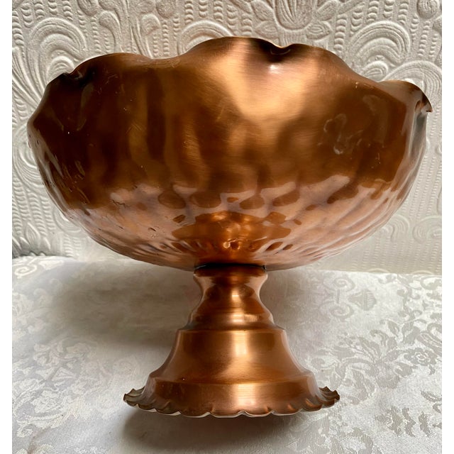 1960s Mid Century Hand Hammered Copper Gregorian Style Numbered Compote Fruit Bowl For Sale - Image 5 of 9